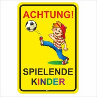 Warnschild I Achtung Spielende-Kinder I Aluverbund-Schild I 20 x 30 cm I hin_222