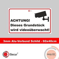 XXL Warnschild I Achtung Video-&Uuml;berwachung I Aluverbund-Schild I 60 x 40 cm I hin_432