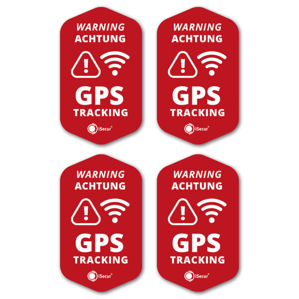 iSecur 4er GPS Tracking Aufkleber Set I 3 x 5 cm I Warning GPS-Gesichert I außenklebend wetterfest I rot I hin834